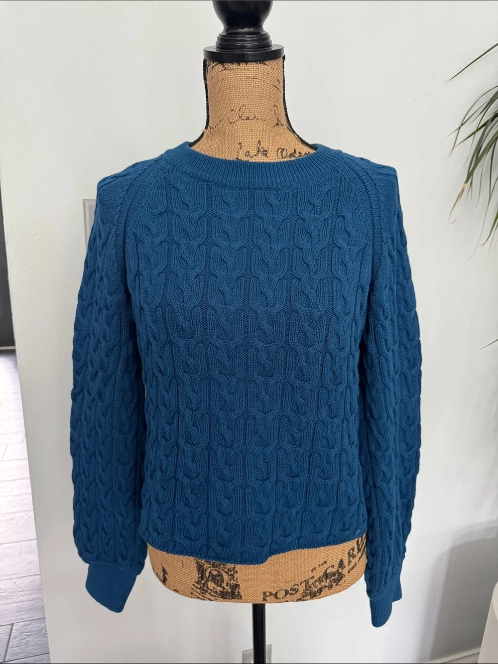J. Crew Blue Cable-Knit Crewneck Sweater